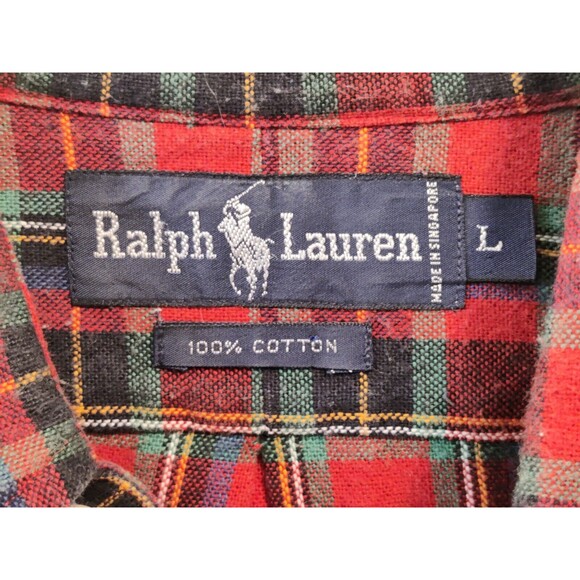 Ralph Lauren Men's Size Large Red Plaid Flannel Long Sleeve Shirt 100% Cotton - Picture 6 of 9